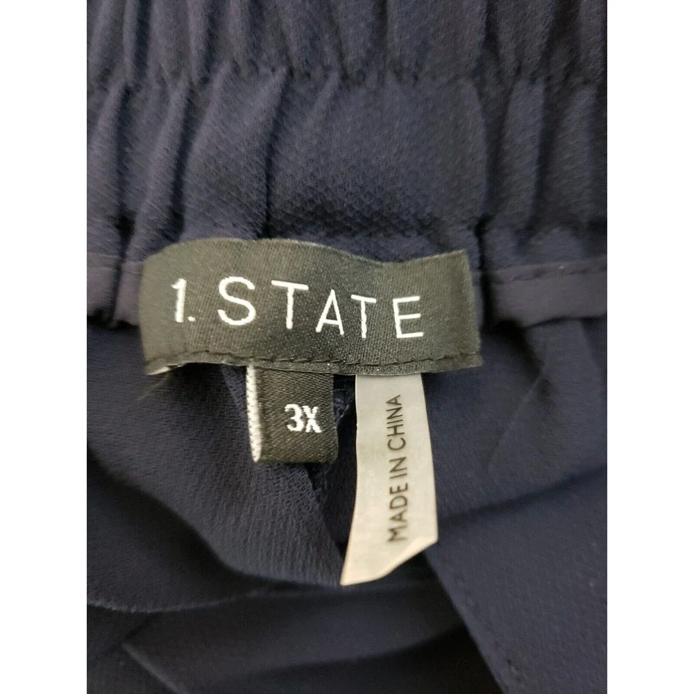1. STATE Womens 3X Navy Zip Cropped  Wide Leg Pants elastic waist NEW